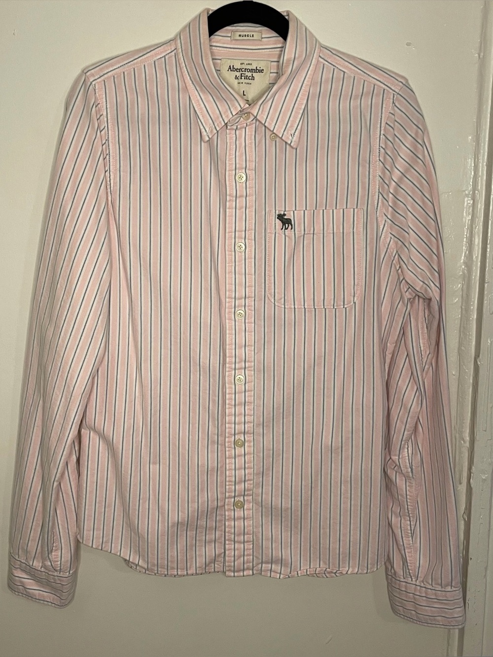 Abercrombie & Fitch Men’s Pink Stripe Button-Down Shirt